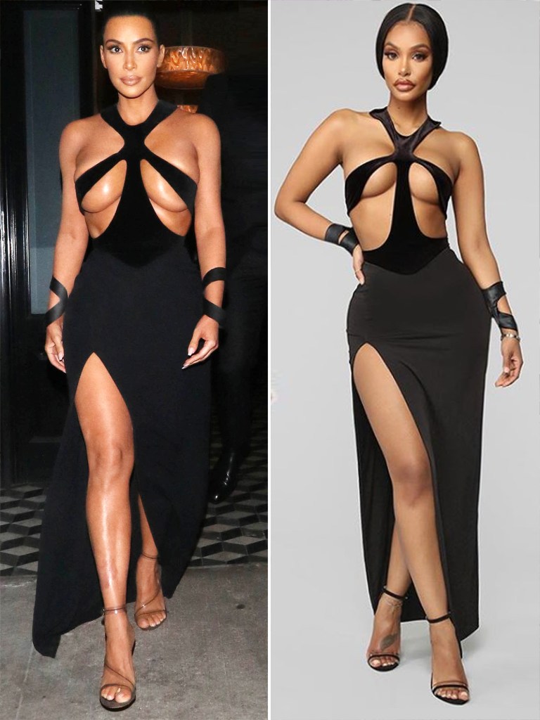 Kim on the left, Knockoff outfit on the right